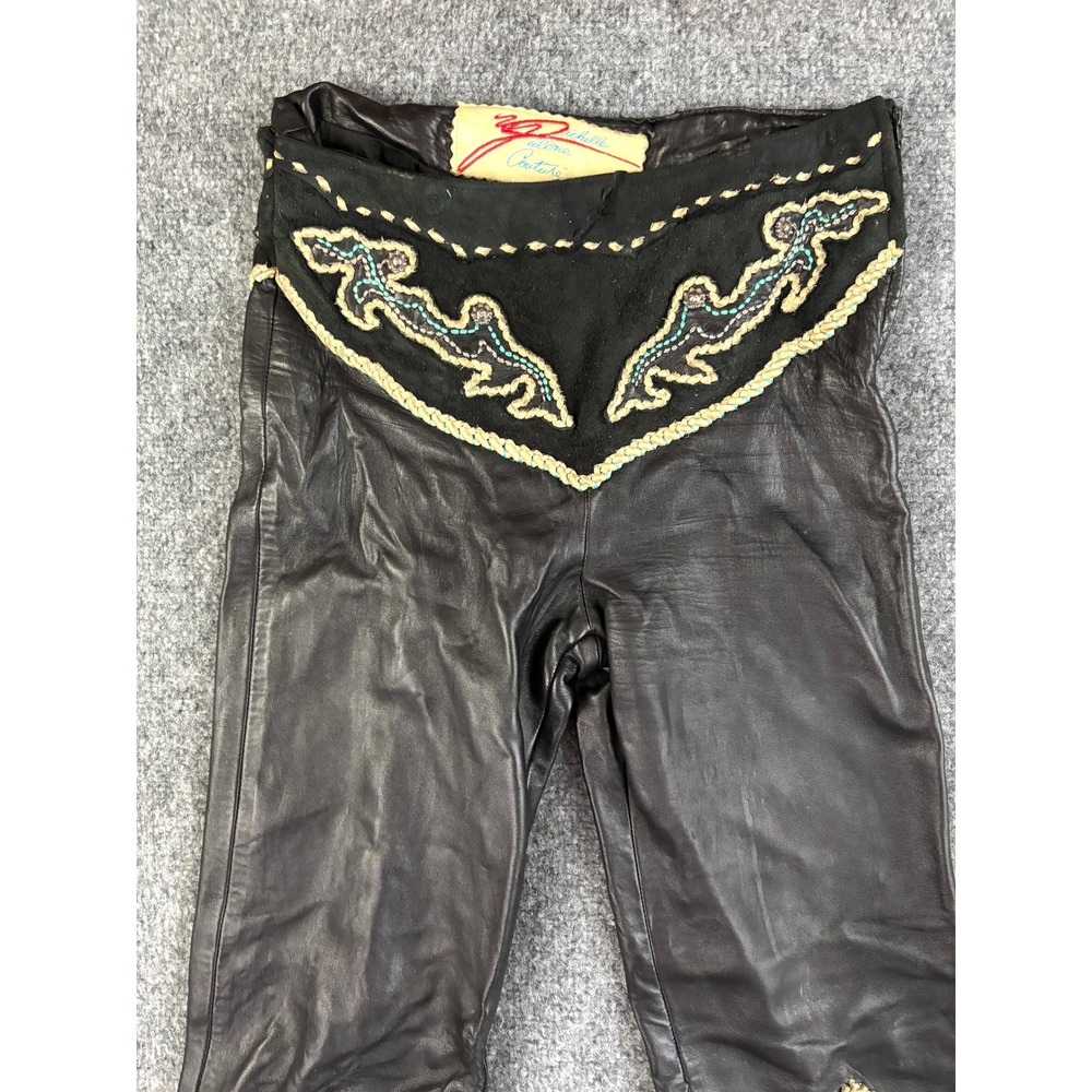 Michelle Julene Couture Leather Pants Concho Western Beaded Rare Boho Black VTG - Picture 3 of 16